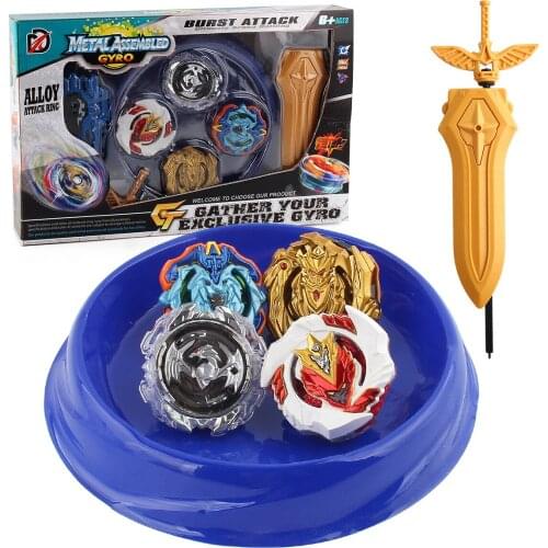 4Pcs/Set Beybleyd Burst with Launcher Gyroscope with Battle Plate Bracing Wire Handle Athletic Set Toys for Children