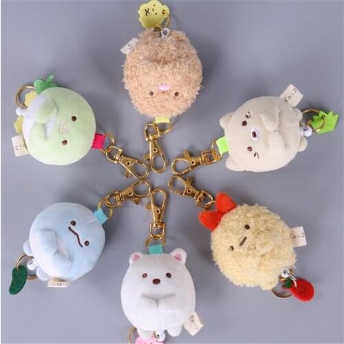 6Pcs/lot Kawaii Anime Sumikko Gurashi Plush Toys Corner Bio Animals Cartoon Creative Keychain Pendant Bag Xmas Hanging Key Ring