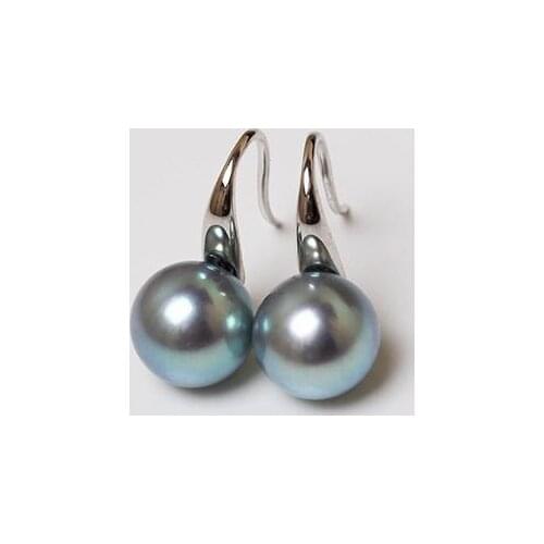 A pair 9-10mm natural south sea genuine gray round pearl earring 925 silver