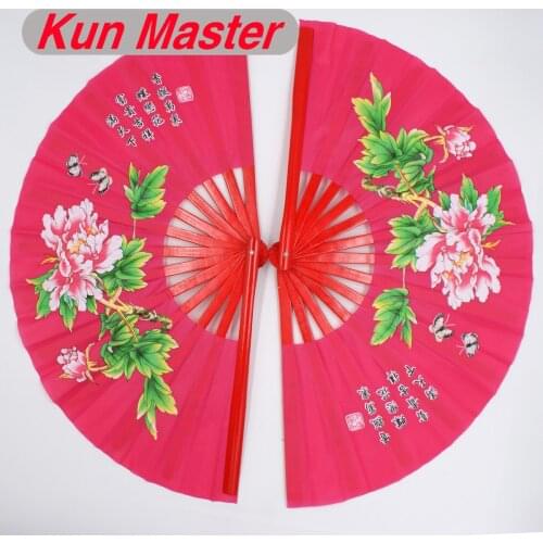 Bamboo Double Tai Chi Performance Fan 20 Color Available Martial Arts Fan Kung Fu Fans Rose Red Peony Pattern Cover