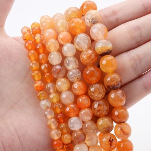 Natural Orange Dragon Agates Stone Facted Loose Spacer Beads for Jewelry Making DIY Charm Bracelet Accessories 4/6/8/10/12mm