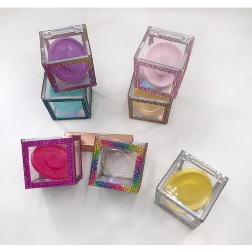 Cube Rhinestones Diamond Cases For 15mm-30mm Mink Eyelashes Custom Private Label Plastic Packaging