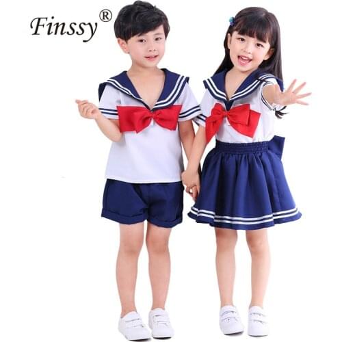 Childrens Sailor Skirt Sailor Moon Short Sleeve Shirt Summer School Uniform Boy Shorts Girl Short Skirt Kids Clothing