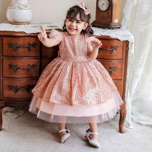 2021 Wedding 1 Year Birthday Dresses For Baby Girls Elegant Party Sequin Christening White Dress Children Formal Pageant Clothes