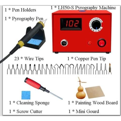 Display Temperature Adjustable Wood Pyrography Tool Welding Soldering Iron Kit Solid Wooden Burning Solder Pen DIY Wood Painting