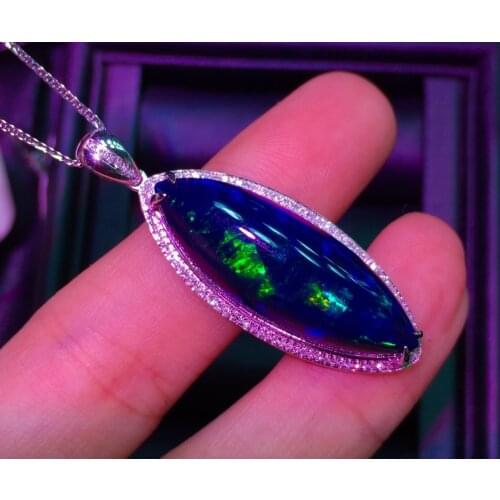 E524 Fine Jewelry Real 18K Gold AU750 G18K Natural Black Opal Pendant 18.1ct Gold Diamond Pendant Gemstone Necklaces for Women