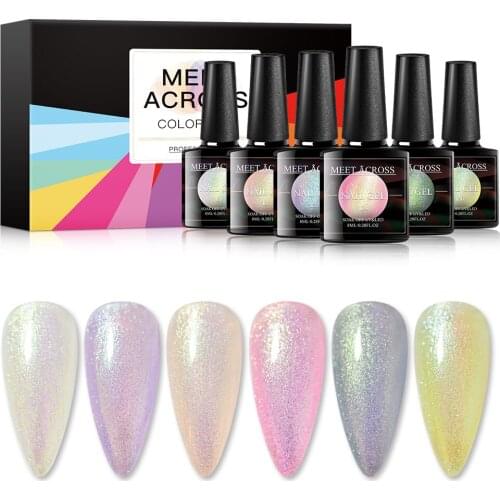 6PCS/Set Gel Nail Polish 8ml Glitter Sequins Nail Gel Nail Art Vernish Semi Permanent Manicuring Top Coat Base Coat Gellack