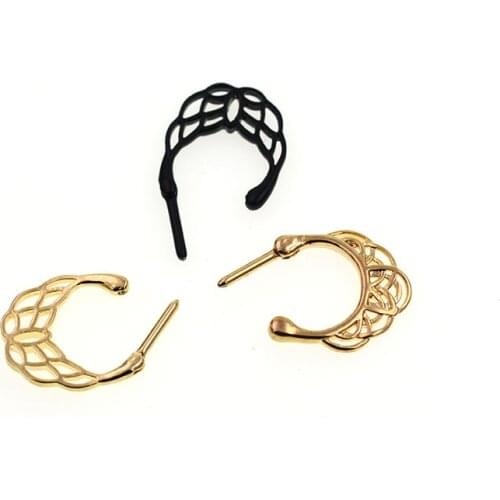 Indian Flower Lace Hollow Out Nose Stud Hoop Septum Clicker Piercing Nose Clip Rings Body Piercing Jewelry Nose Ring