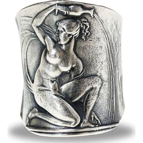 RETRO Art Carving Greek Mythology Love Goddess Pattern Ring Womens Punk Mannequin Wide Ring Womens Wedding Ring Jewelry