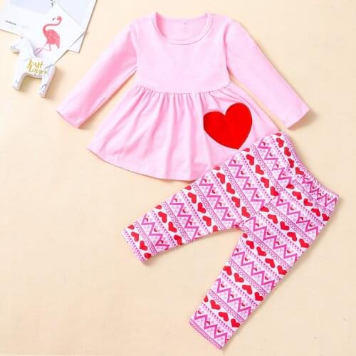 Valentine Baby Girl Clothes Set Children Valentine Day Outfit Print T-shirt Legging 2PCS Kids Clothes Outfit Girls Clothing Set