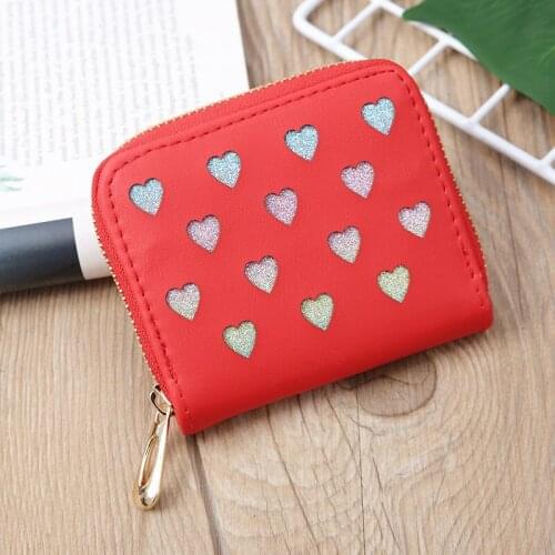 9-Color Women Hollow Short Wallets Love Heart Coin Purse PU Leather Multiple Card Holders Money Bag Zipper Square Ladies Clutch