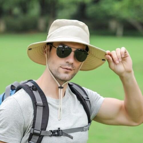 Summer Outdoor New Men Wide Brim Hats Fishing Cap Solid Color Anti-Uv Beach Sun Caps Men Bucket Hat Breathable Hiking Camping