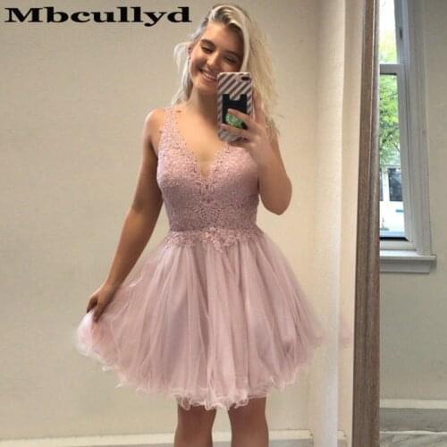 Mbcullyd Dusty Pink Homecoming Dresses 2020 Chic Applique Lace Short Mini Graduation Gowns Sheer Plus Size vestido de formatura