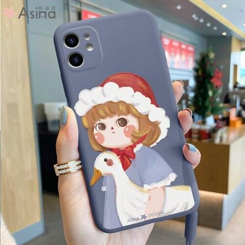 ASINA Cute Cartoon Case For iPhone 11 12 Pro XR XS Max Soft Liquid Silicone Girl Bumper Cover For iPhone 6 7 8 Plus Fundas Capa