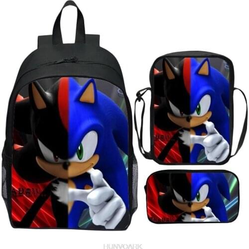 3pcs School Bags Set Cartoon SONIC Racing 3D Printing Bags For School Students Schoolbags Black Primary Mochila Escolar