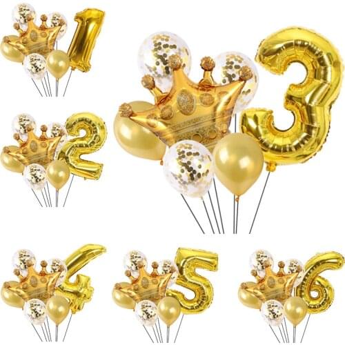 7pc 32inch number Crown Foil Balloons set birthday wedding party decorations Confetti latex balloon baby shower globos
