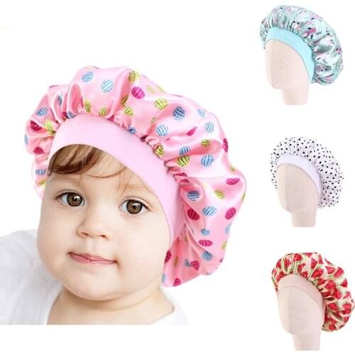 New kid Silky Satin Bonnet Adjustable Sleep Cap Girl Night Turban Children Print Cute Hat Fashion kid