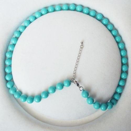 Wholesale Natural AAA+ 8mm round turquoise color south sea shell pearl fashion necklace 18inch real Women Fine for lady silver j