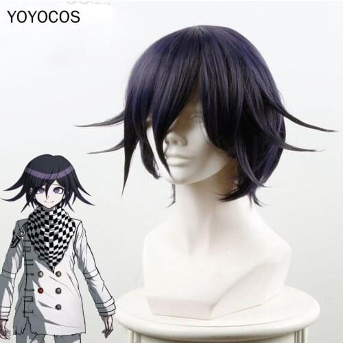 YOYOCOS Danganronpa Kokichi Oma Cosplay Wig Dangan ronpa V3 Killing Harmony Cosplay Anime Blue Black Short Straight Wig