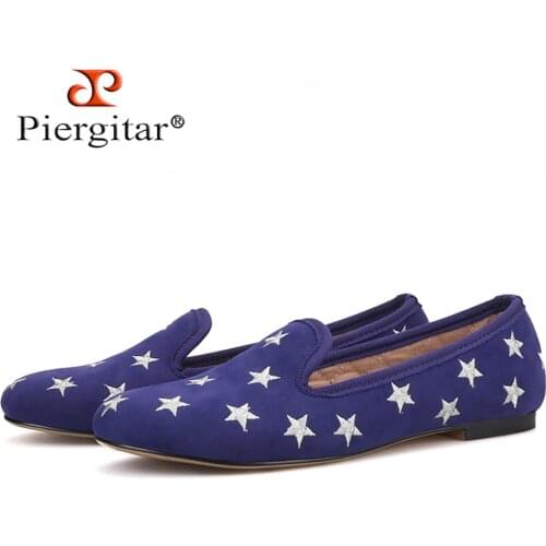 Piergitar 2019 new handmade stars embroidery women velvet shoes party and wedding women loafers fashion style womens flats