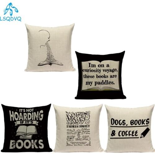 Polyester Sofa Home Decoration Pillow Cushion Cover Letter Books Pillow Covers Decorative Animals Cat Pillowcase