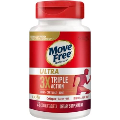 Schiff Move Free Ultra Triple Action 75 Tablets Type II Collagen UC-II Boron Hyaluronic acid Supports joint, cartiliage, bone