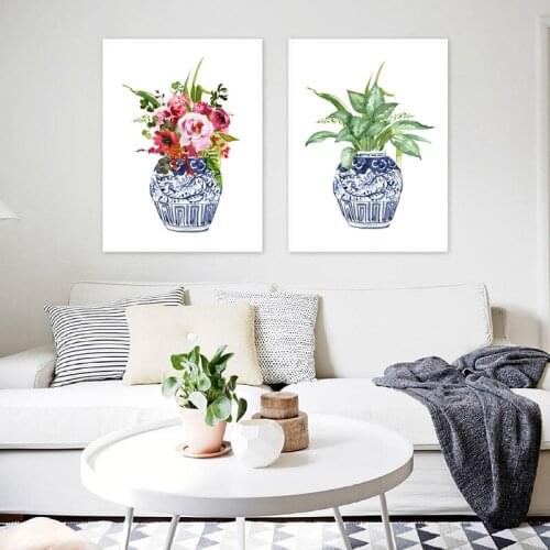 Scandinavia Green Plant and Flower Canvas Painting Wall Art Nordic Posters and Prints Wall Pictures for Living Room Decoration