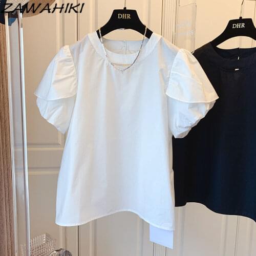 ZAWAHIKI Solid Puff Sleeve Blusas Mujer Japan Style Vintage Loose Summer Blouses Femme 2021 Ins Fashion Kawaii Women Tops