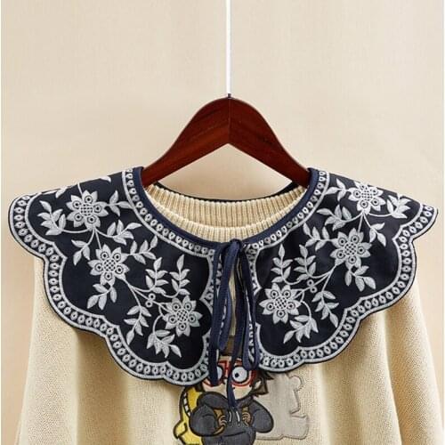 Jacquard Embroidery Floral False Fake Collar Elegant Vintage Lace-Up Ribbon Big Shawl Necklace Short Poncho Capelet