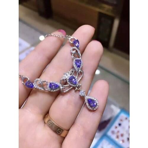 Natural blue tanzanite Necklace Natural Gemstone Pendant Necklace 925 sliver women Luxury trendy Crown women party fine Jewelry