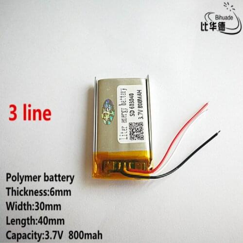 10pcs/lot 3 line Good Qulity 3.7V,800mAH,603040 Polymer lithium ion / Li-ion battery for TOY,POWER BANK,GPS,mp3,mp4