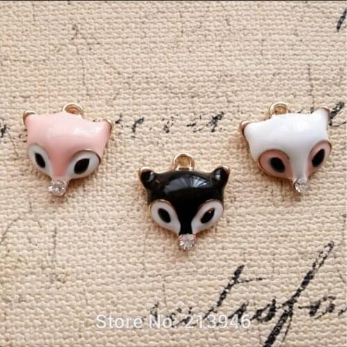 17*18MM KC Gold 24Pcs Fox Shape Glazing & Glass Rhinestone Charms Jewelry Pendants