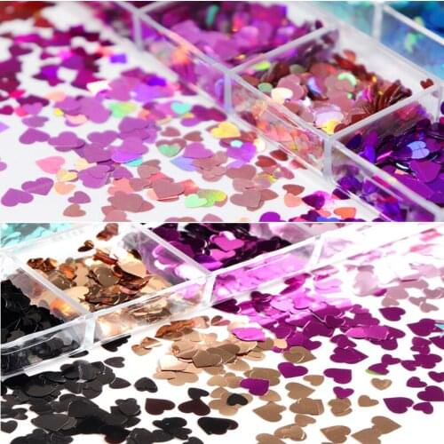2Pcs Red Sweet Love Heart Nail Sequins Holographic Flakes Glitter Set For Nail Art Decorations Valentines Day Manicure RK390102
