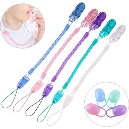 2pcs/lot Baby Infant Toddler Feeding Dummy Extensible Pacifier Soother Spring Nipple Clip Transparent Box Chain Holder Strap
