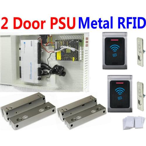 2 Glass Door/4 Readers PSU Power Box Access Controller board Web server+TCP/IP Network Two Door Lock control+EM ID reader+Strike