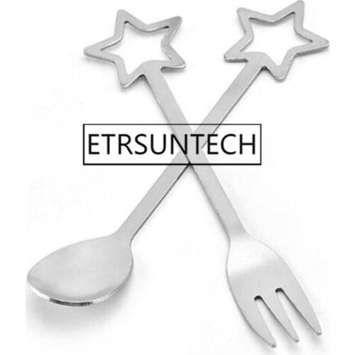 200pcs Star Spoon Fork Stainless Steel Dessert Pudding Tableware Tea Coffee Stirring Spoon Party Gift Birthday Favor