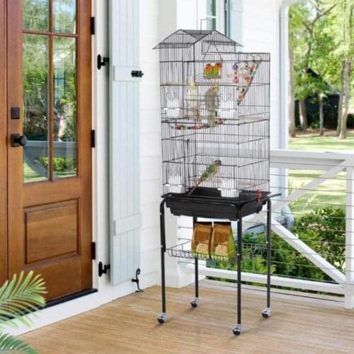 4 Casters Parrot Cage Garden Outdoor Indoor Iron Wire Cage With Wheels Cockatiel Macaw Cockatoo Crate Birdcage Bird Supplies HWC