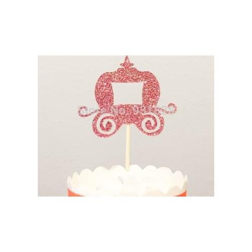 Glitter princess pumpkin carriage Cupcake Toppers wedding bridal shower engagement Party treat food picks photo booth props
