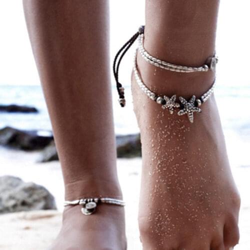 Bohemian Anklets for Women Summer Beach Jewelry Trendy Starfish Double Layer Chain Foot Bracelet Boho Hot Selling