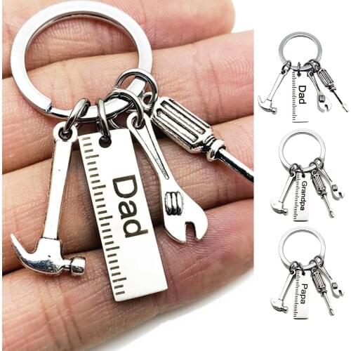 Dad Letters Keychains Creative Hammer Screwdriver Wrench Keyring Handbag Decor Tassel Hanging Pendant Fathers Day Gifts