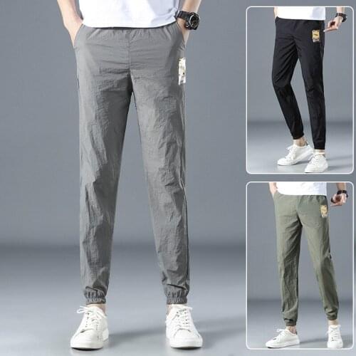 Men Pants Summer Lightweight Joggers Tie Feet Elastic Waist Casual Pants Male Loose Streetwears Trousers Spring Autumn