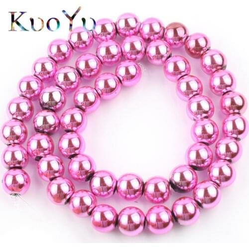 Natural Stone Fuchsia Plated Hematite Beads Round Loose Spacer Bead For Jewelry Making DIY Bracelet Necklace 15" 3/4/6/8/10mm