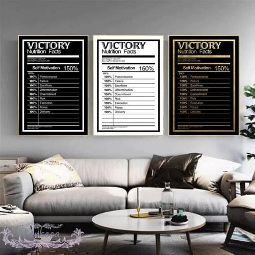 Victory Nutrition Facts Motivational Quote Canvas Painting Inspirational Letter Printed Posters Wall Art Decorative Picture