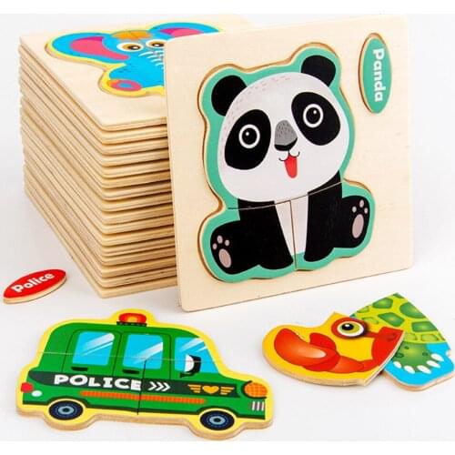 Wooden Intelligence Jigsaw Toy Puzzle Educational Learning Study Toy Tangram 3D Cartoon Animal Gifts for Children Kid
