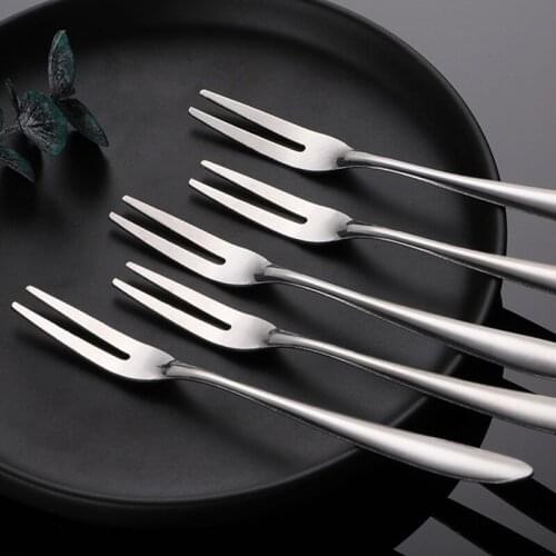 Fruit Fork Stainless Steel Cake Snack Dessert Salad Flatware Fork Two-tine Fork Set Lovely Mini Fork Kitchen Tool