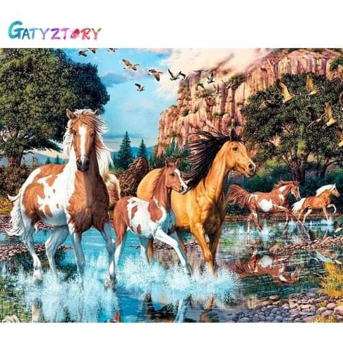 Gatyztory Framed Painting By Numbers Horse Canvas Drawing Animals Coloring By Numbers For Adults Acrylic Paints Home Decor