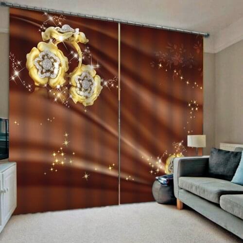 Brown curtains flower 3D Blackout Curtains For Living room Bedding room Drapes Cotinas para sala