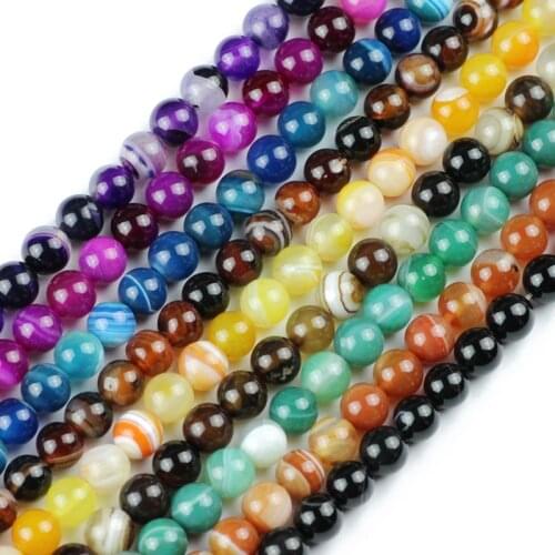 JHNBY Stripe beads Natural Banded Stone carnelian Onyx Mixed color Round Loose beads ball 4/6/8/10/12MM Jewelry bracelet Making