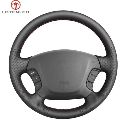 LQTENLEO Black Artificial Leather Hand Sewing Car Steering Wheel Cover For Kia Carens 2007-2011 Hyundai Sonata 2(NF) 2005-2009