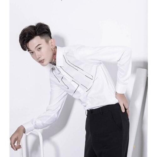 M-3xl Original Hair Stylist Long-sleeved Embroidered Shirt Mens Korean Slim Bottoming Formal Dress Shirt Singer Stage Costumes
